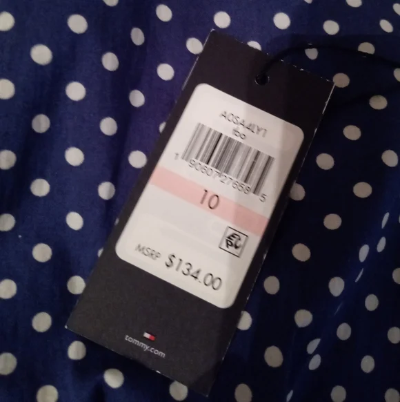 NWT Tommy Hilfiger Navy Polka Dot Belted Shirt Dress Size 10 - Picture 6 of 7